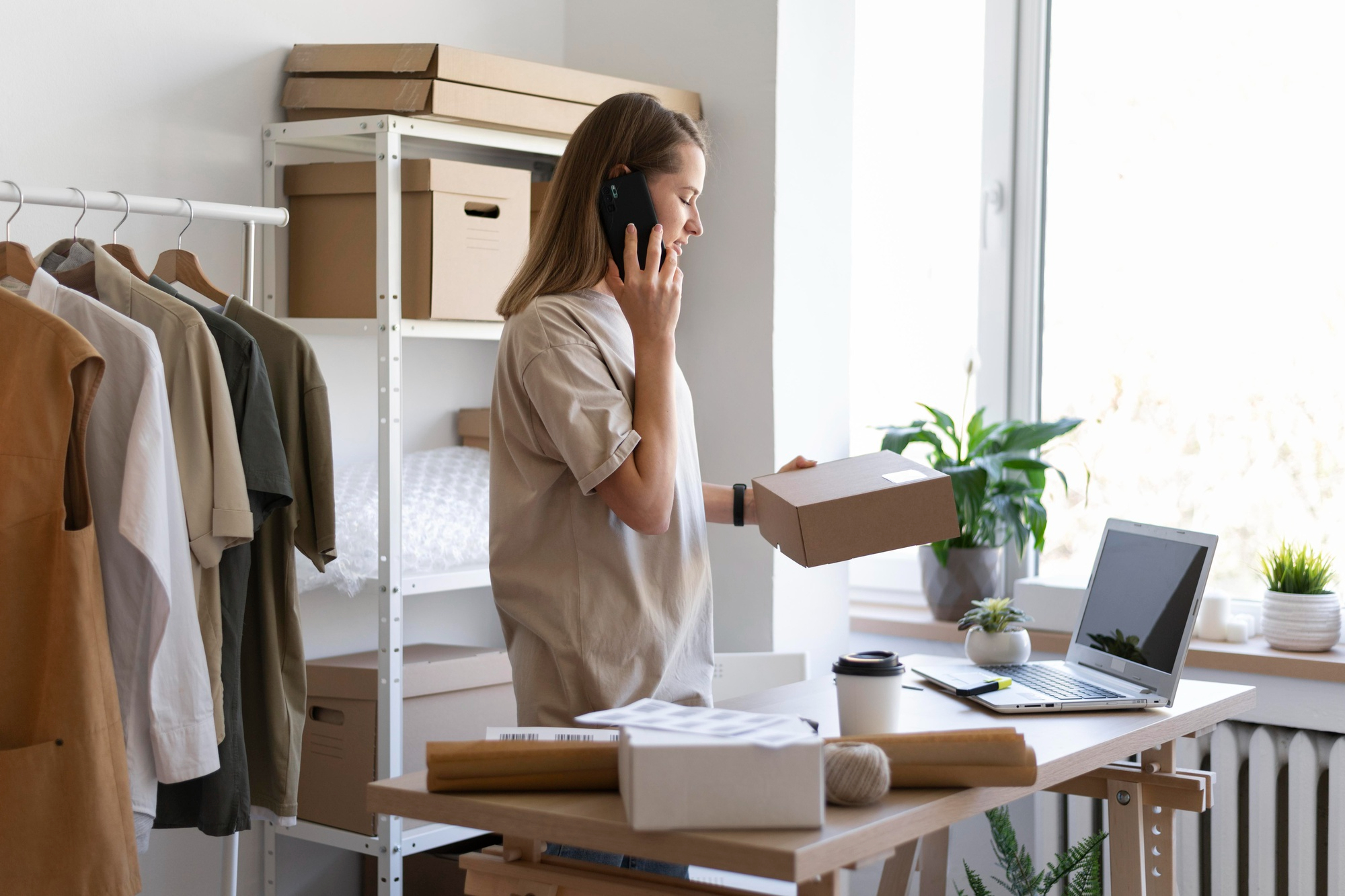 mujer-ecommerce-vendiendo-productos-atendiendo-clientes
